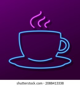 cup of coffee neon sign, modern glowing banner design, colorful trend of modern design. Vector illustration.