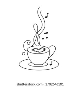 Cup of coffee with notes. The music of the soul. Relaxation. Coffee time. Line icon Vector illustration