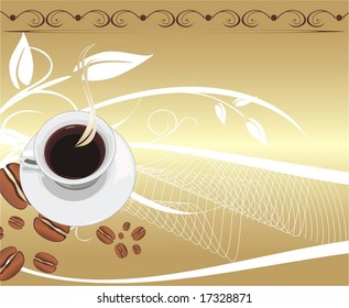 Cup with coffee on the abstract background. For wrapping. Vector