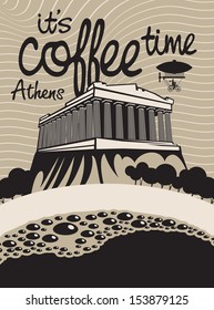 cup of coffee on a background of the Athenian Acropolis