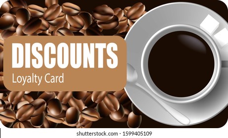 A cup of coffee on a background of coffee beans. Suitable for an advertising banner or website, loyalty card. - Shutterstock ID 1599405109