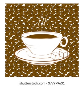 Cup of coffee on the background of coffee beans vector