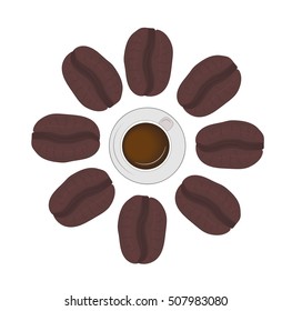 cup of coffee on a background coffee beans. vector illustration