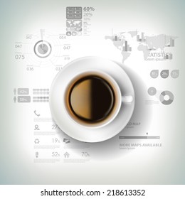 Cup of coffee on background of business strategy 
