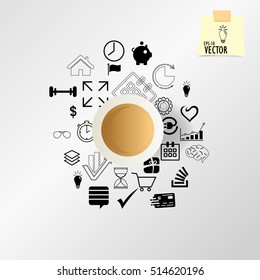 A Cup of coffee on background with figures on a light background. Study concept: painted blue, the text Geometry on white background with hand Drawn icons of education