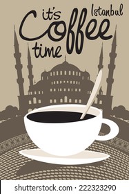 cup of coffee on a background of the Hagia Sophia Museum in Istanbul