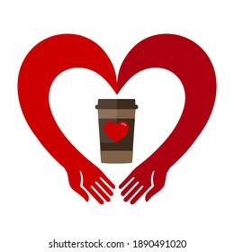 Cup of coffee on the background of the heart, the love of coffee