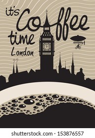 cup of coffee on a background of London and Big Ben