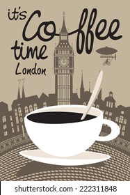 cup of coffee on a background of London and Big Ben