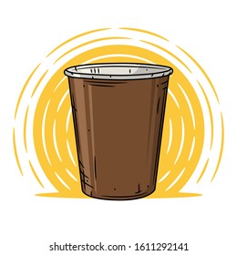 Cup of coffee on the background of the rising sun