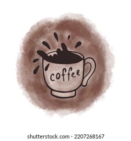 A cup of coffee on the background of a coffee stain.