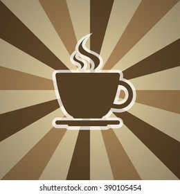 Cup of coffee on background with three shades of brown, vector illustration