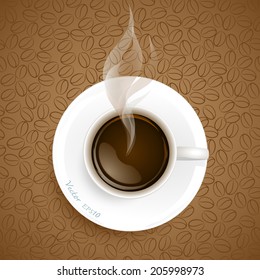 Cup of coffee on coffee beans background