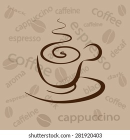 cup of coffee on a beige background with the words and beans