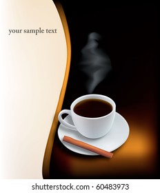Cup of coffee on black background. Photo-realistic vector.