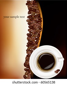 Eine Tasse Kaffee auf schwarzem Hintergrund. fotorealistische Vektorgrafik.