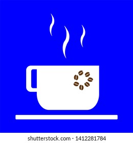 A cup of coffee on a blue background. Vector illustration of a cup full of coffee. To make the time on the coffee break.