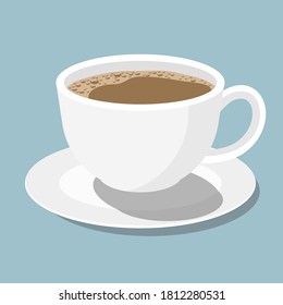 Cup with coffee on blue background