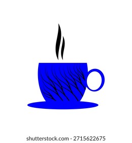Una taza de café sobre un fondo azul. Ilustración vectorial de una taza llena de café. Para hacer el tiempo en la pausa para el café.

