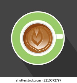 Taza de café sobre un fondo oscuro. Vista superior. Ilustración vectorial plana.