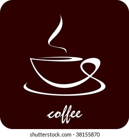 The cup of coffee on dark brown background - stylized image. Illustration can be used to design menu restaurant or cafe.