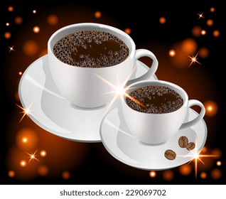 Cup of coffee on a glowing background