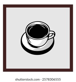 cup of coffee on grey background and brown frame border