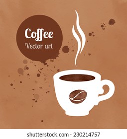 Cup of coffee on hand painted watercolor background. Vector illustration.