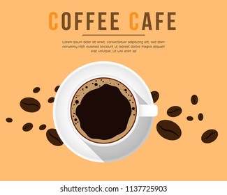 Cup of Coffee on a light Background & Good Morning Text. Top View. Flat design. vector eps10 design
