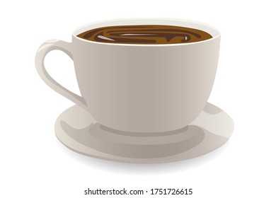 A cup of coffee is on the plate. Color illustration isolated on a white background.