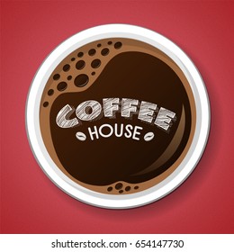 Cup of coffee on red background. Vector illustration.