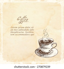 Cup of coffee on a retro background. Vector illustration.