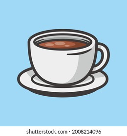 Cup of coffee on saucer cartoon illustration style with color and shadow detail vector