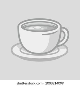 Cup of coffee on saucer greyscale colored cartoon illustration style with and shadow detail vector