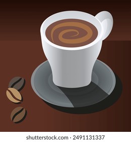 Cup of coffee. Coffee cup on a saucer, top view. Realistic coffee cup set with different color hot drink. EPS 10.