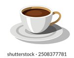 Cup of Coffee on Saucer Vector Illustration, Cartoon Clipart, and Line Art Design