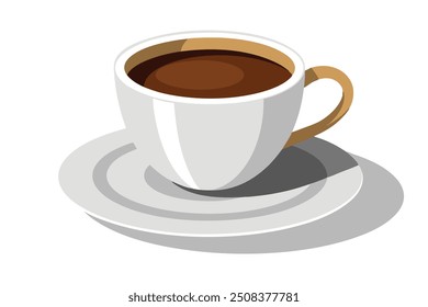 Cup of Coffee on Saucer Vector Illustration, Cartoon Clipart, and Line Art Design