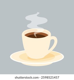 Cup of Coffee on Saucer Vector Illustration, Cartoon Clipart