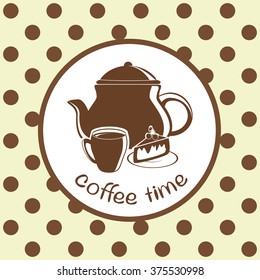 Cup of coffee on seamless background with cake