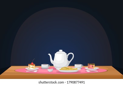 Cup of Coffee on Table Cafe Restaurant Dark Background Illustration