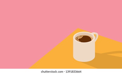 A cup of coffee is on the table with copy space for text in minimal style