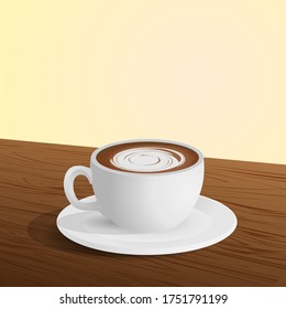 Cup of coffee on the table realistic illustration with blank space