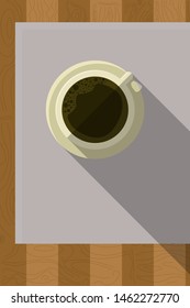 A cup of coffee on a table on a wooden floor - flat design
