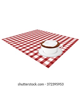 cup of coffee on tablecloth illustration in colorful