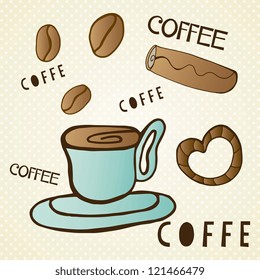 Cup of coffee on vintage background. Vector illustration