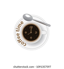 Cup of coffee on white background. Top view. Vector illustration.