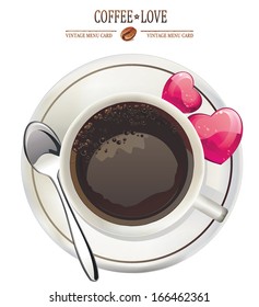 Cup of coffee on white background with heart. Valentine's day Vector illustration