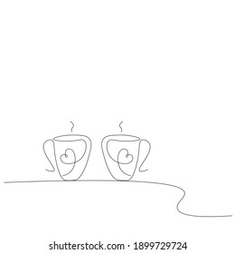 Cup of coffee on white background line drawing, vector illustration