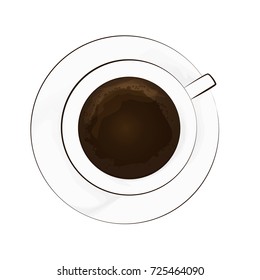 Cup of Coffee on a white Background. Top View. Vector illustration