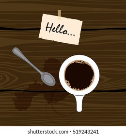 Cup of coffee. on wood background vector